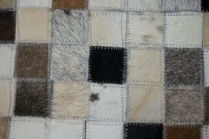 Ivory Geometric 6X6 Cowhide Patchwork Modern Rug