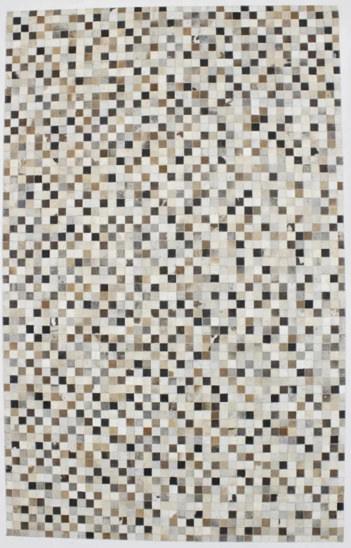 Ivory Geometric 5X8 Cowhide Patchwork Modern Rug