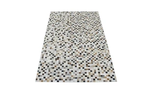 Ivory Geometric 5X8 Cowhide Patchwork Modern Rug