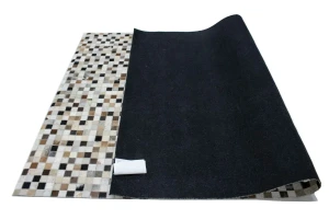 Ivory Geometric 5X8 Cowhide Patchwork Modern Rug