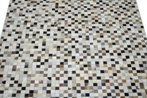 Ivory Geometric 5X8 Cowhide Patchwork Modern Rug