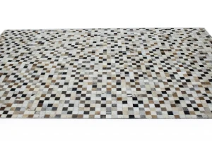 Ivory Geometric 5X8 Cowhide Patchwork Modern Rug
