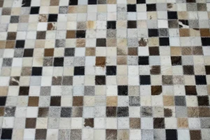 Ivory Geometric 5X8 Cowhide Patchwork Modern Rug