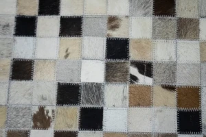 Ivory Geometric 5X8 Cowhide Patchwork Modern Rug
