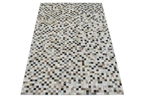Ivory Geometric 5X8 Cowhide Patchwork Modern Rug