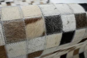 Ivory Geometric 5X8 Cowhide Patchwork Modern Rug