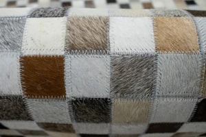 Ivory Geometric 5X8 Cowhide Patchwork Modern Rug