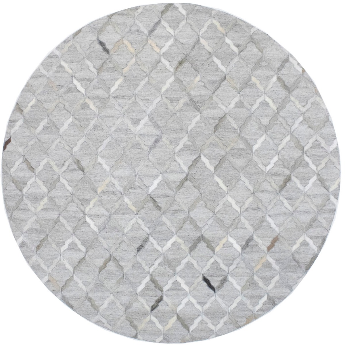 Grey Geometric 6X6 Modern Cowhide Patchwork Print Oriental Rug