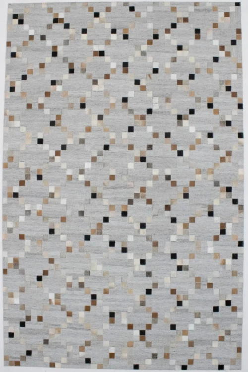 Gray Geometric 5X8 Cowhide Patchwork Modern Rug