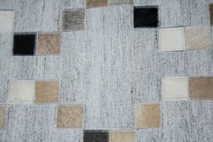 Gray Geometric 5X8 Cowhide Patchwork Modern Rug