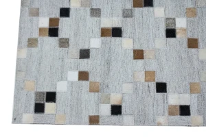 Gray Geometric 5X8 Cowhide Patchwork Modern Rug