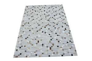 Gray Geometric 5X8 Cowhide Patchwork Modern Rug