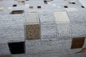 Gray Geometric 5X8 Cowhide Patchwork Modern Rug