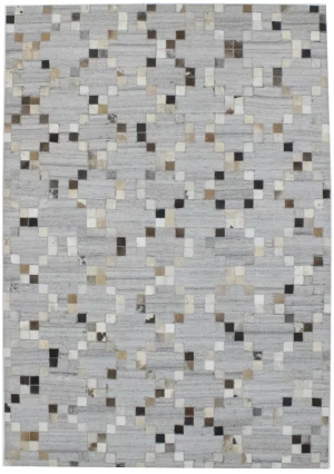 Gray Geometric 4X6 Cowhide Patchwork Modern Rug