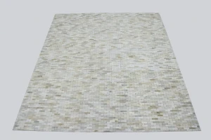 Ivory Geometric 8X10 Modern Cowhide Patchwork Print Oriental Rug