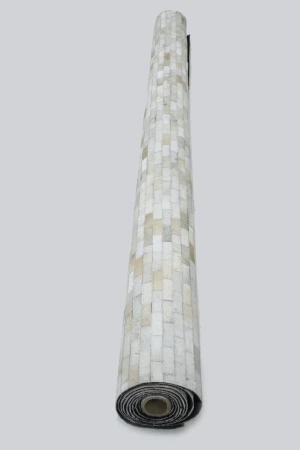 Ivory Geometric 8X10 Modern Cowhide Patchwork Print Oriental Rug