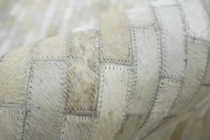Ivory Geometric 8X10 Modern Cowhide Patchwork Print Oriental Rug