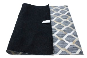Gray Beige Geometric 4X6 Cowhide Patchwork Modern Rug