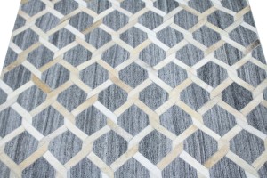 Gray Beige Geometric 4X6 Cowhide Patchwork Modern Rug