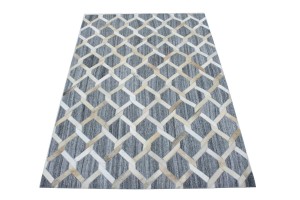 Gray Beige Geometric 4X6 Cowhide Patchwork Modern Rug