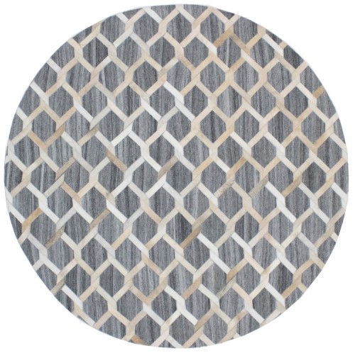 Grey Beige Geometric 6X6 Modern Cowhide Patchwork Oriental Rug