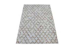 Grey Geometric 5X8 Cowhide Patchwork Modern Rug