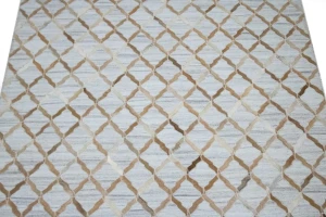 Grey Geometric 5X8 Cowhide Patchwork Modern Rug