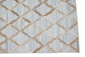 Grey Geometric 5X8 Cowhide Patchwork Modern Rug