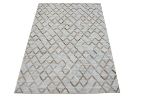 Grey Geometric 5X8 Cowhide Patchwork Modern Rug