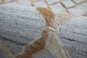 Grey Geometric 5X8 Cowhide Patchwork Modern Rug