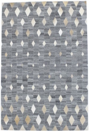 Grey Geometric 4X6 Modern Cowhide Patchwork Print Oriental Rug
