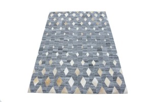 Grey Geometric 4X6 Modern Cowhide Patchwork Print Oriental Rug