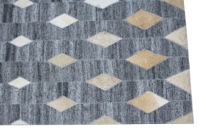 Grey Geometric 4X6 Modern Cowhide Patchwork Print Oriental Rug