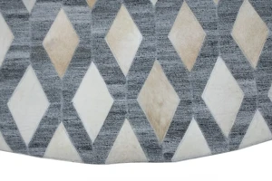 Gray Geometric 8X8 Cowhide Patchwork Modern Rug