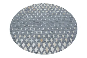 Gray Geometric 8X8 Cowhide Patchwork Modern Rug