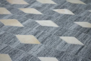 Gray Geometric 8X8 Cowhide Patchwork Modern Rug
