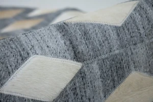 Gray Geometric 8X8 Cowhide Patchwork Modern Rug