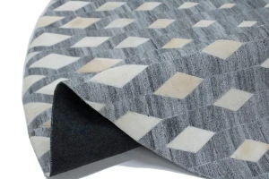 Gray Geometric 8X8 Cowhide Patchwork Modern Rug