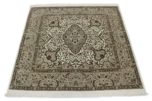 Cream Floral Kirman 5X5 Oriental Square Rug
