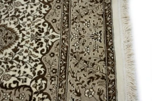 Cream Floral Kirman 5X5 Oriental Square Rug