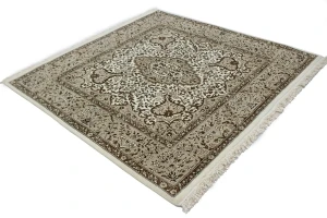 Cream Floral Kirman 5X5 Oriental Square Rug