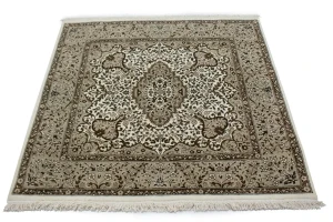 Cream Floral Kirman 5X5 Oriental Square Rug
