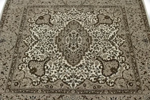 Cream Floral Kirman 5X5 Oriental Square Rug