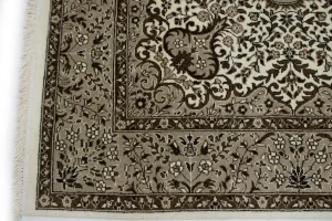 Cream Floral Kirman 5X5 Oriental Square Rug