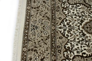 Cream Floral Kirman 5X5 Oriental Square Rug