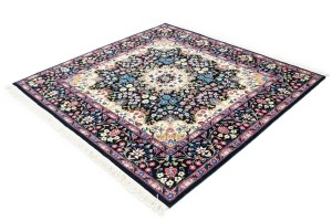 Black Floral Kirman 5X5 Oriental Rug