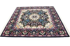 Black Floral Kirman 5X5 Oriental Rug