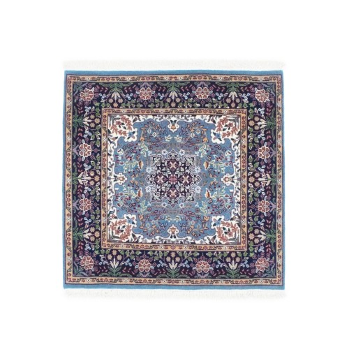 Teal Blue Floral Kirman 3X3 Oriental Rug