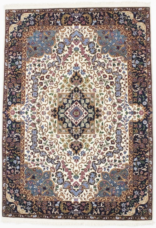 Cream Floral Kirman 4X6 Oriental Rug