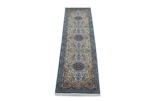 Cream Floral Kirman 3X10 Oriental Runner Rug